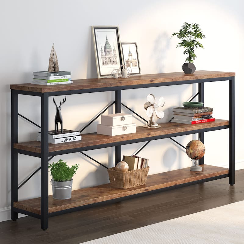 70.8" Extra Long Narrow Console Table Sofa Table Entryway Table with 3 Tiers Storage Shelves