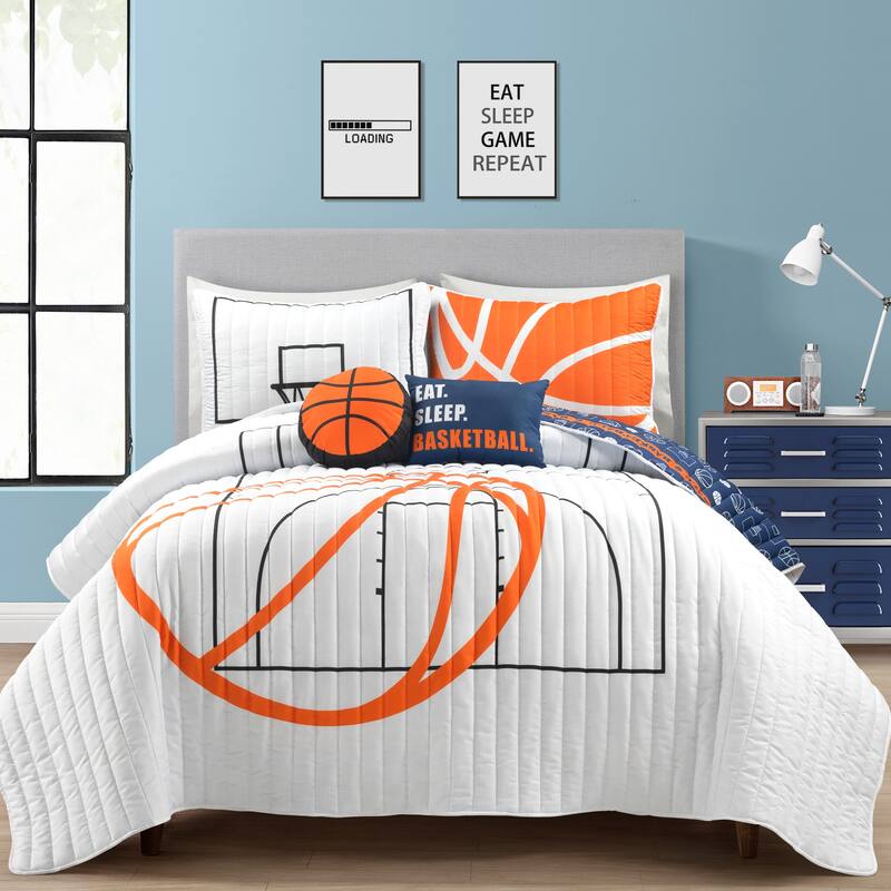 Lush Decor Basketball Game Quilt Set - Full - Queen - White/Navy