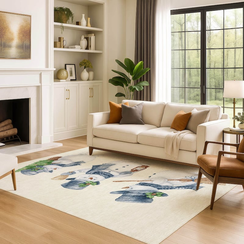 Premium Washable Super Soft Winter Holiday Snowman Mayfield Rug
