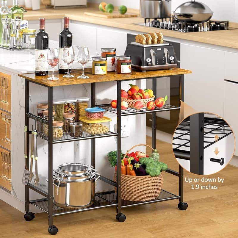 Kitchen Microwave Cart, Adjustable Shelf, Coffee Bar Stand Kitchen Baker's Rack with Wheels Rolling Storage Cart Organizer Shelf