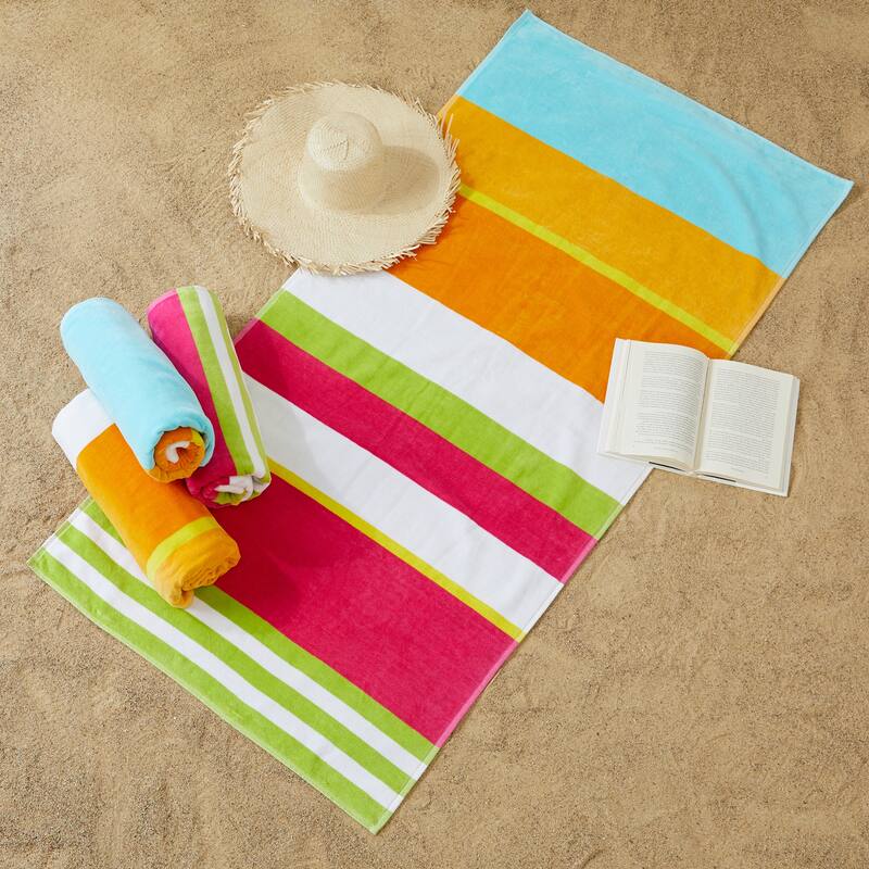 Luxurious Cotton Vibrant Colored Striped Beach Towel