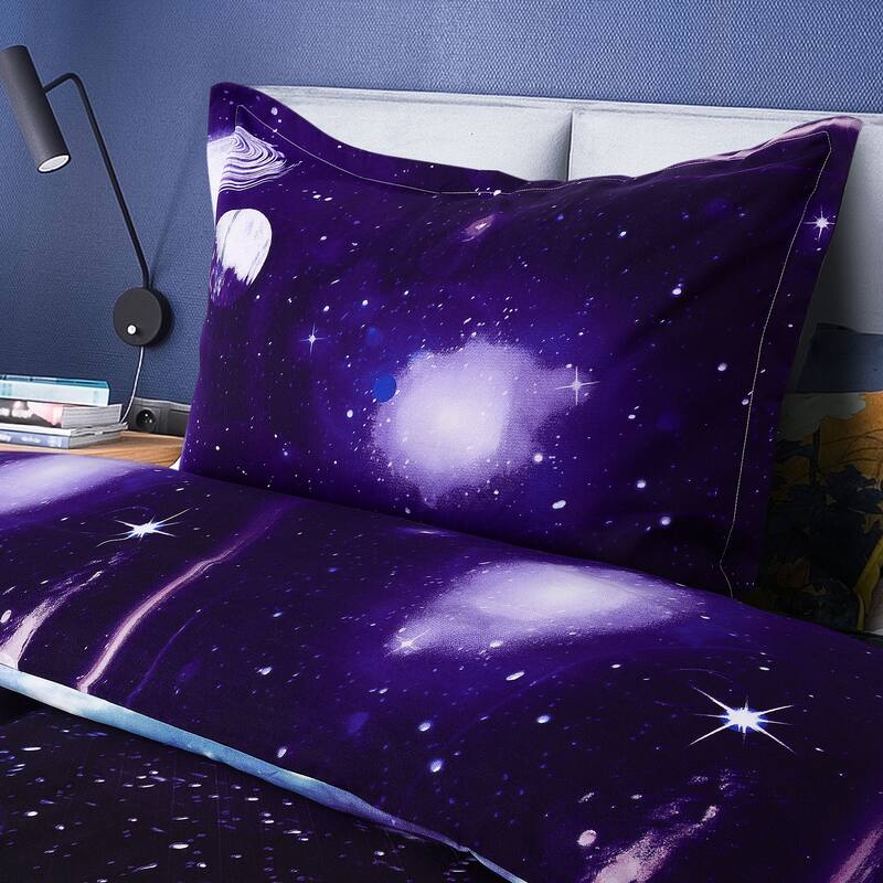 2 piece Galaxies Purple Comforter Duvet Cover Set Reversible Design