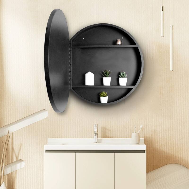 Metal Framed Wall-Mount Bathroom Medicine Cabinet with Mirror, Large Storage Space, Black Iron Powder Material