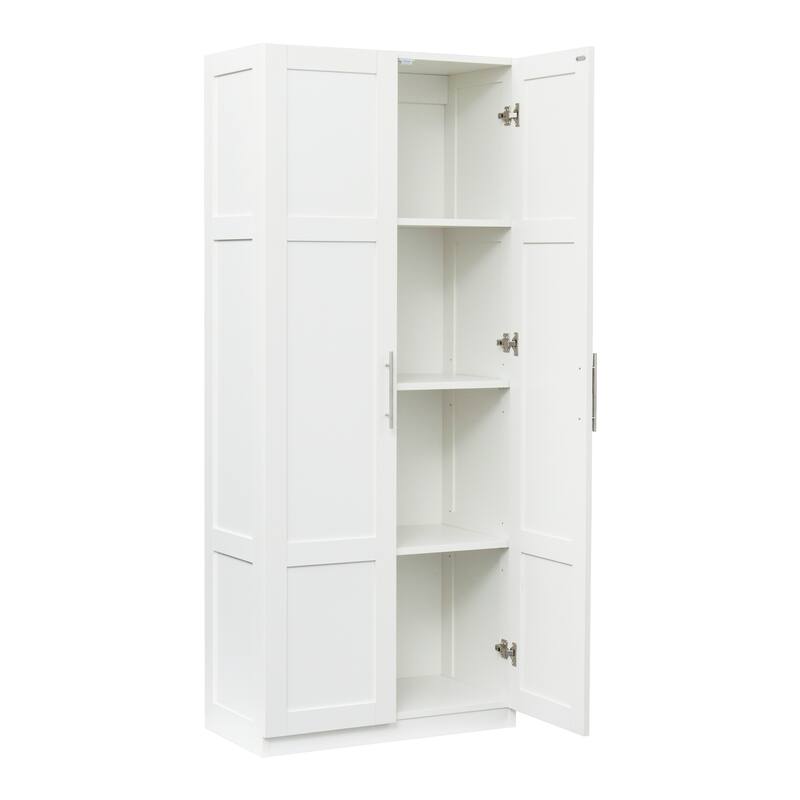 Roomfitters Pantry Cabinet, Freestanding Kitchen Storage Cupboard with 2 Doors and Adjustable Shelves, White