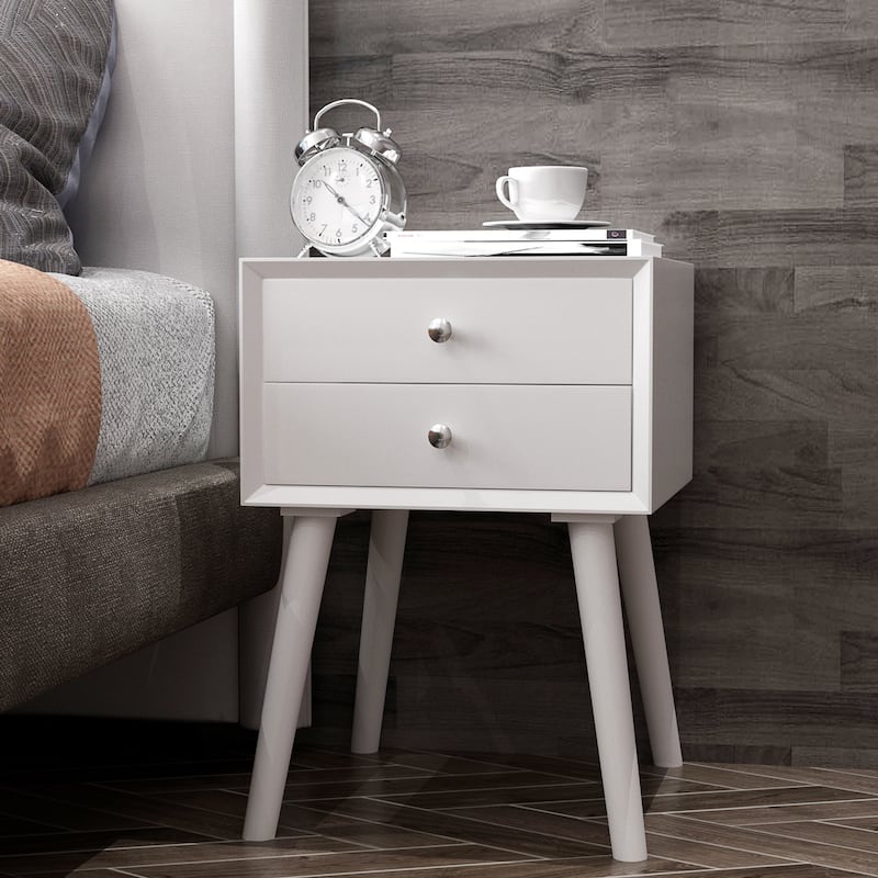 Costway End Table W/Drawers and Storage Wooden Mid-Century Accent Side