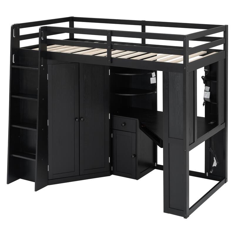 Twin Loft Bed with Integrated Wardrobe Desk Keyboard Tray Charging Station