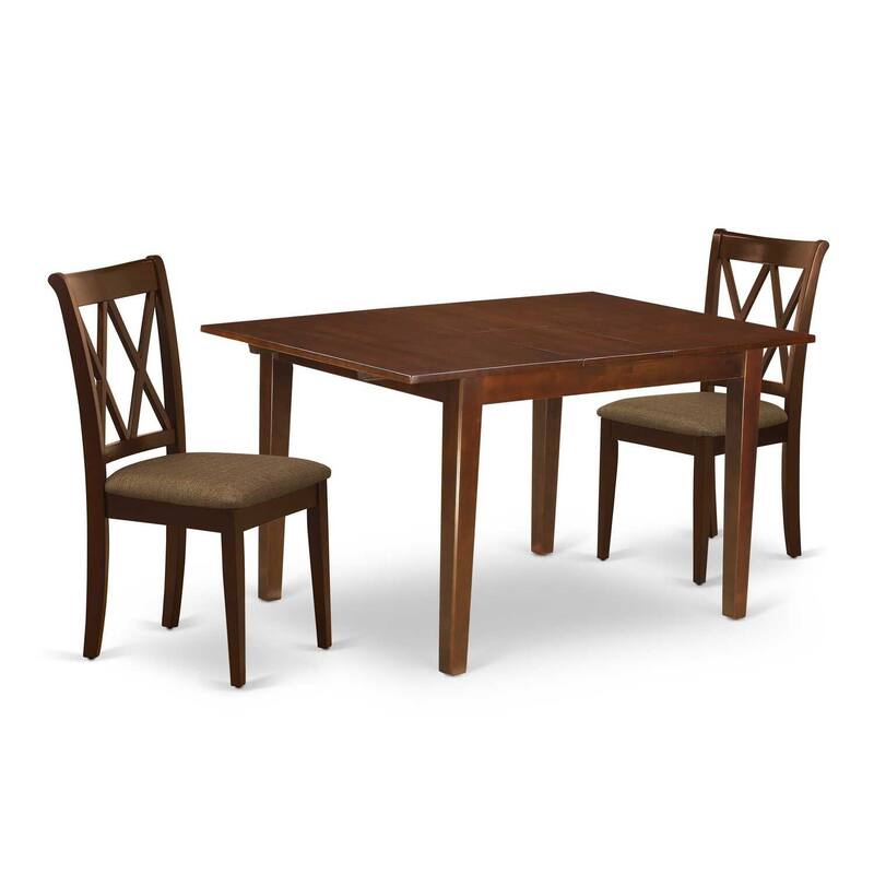 HomeStock 3-Piece Mahogany Finish Rectangular Solid Wood Top with Butterfly Leaf Dining Table Set