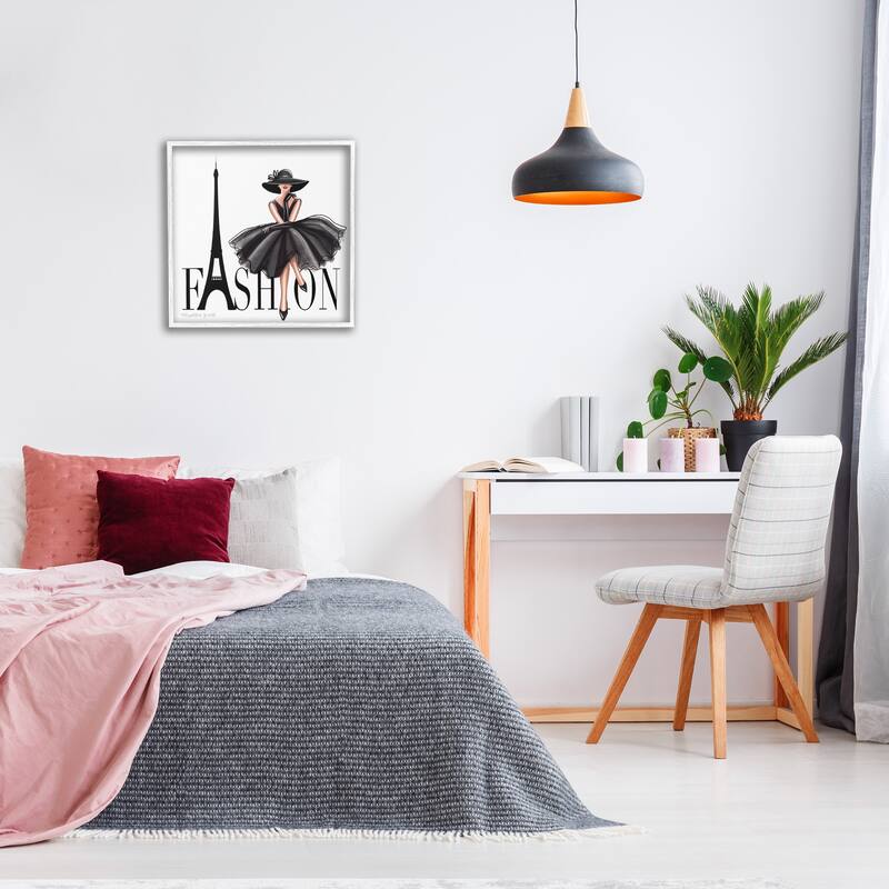 Stupell Parisian Fashion Illustration High End Design Black Dress Framed Wall Art