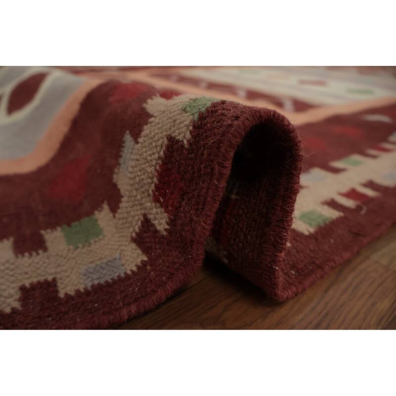 Hand Woven Oriental 100% Wool Carpet Southwestern Tribal Multi-Colored Kilim Runner Rug - 9' 10'' X 3' 4''