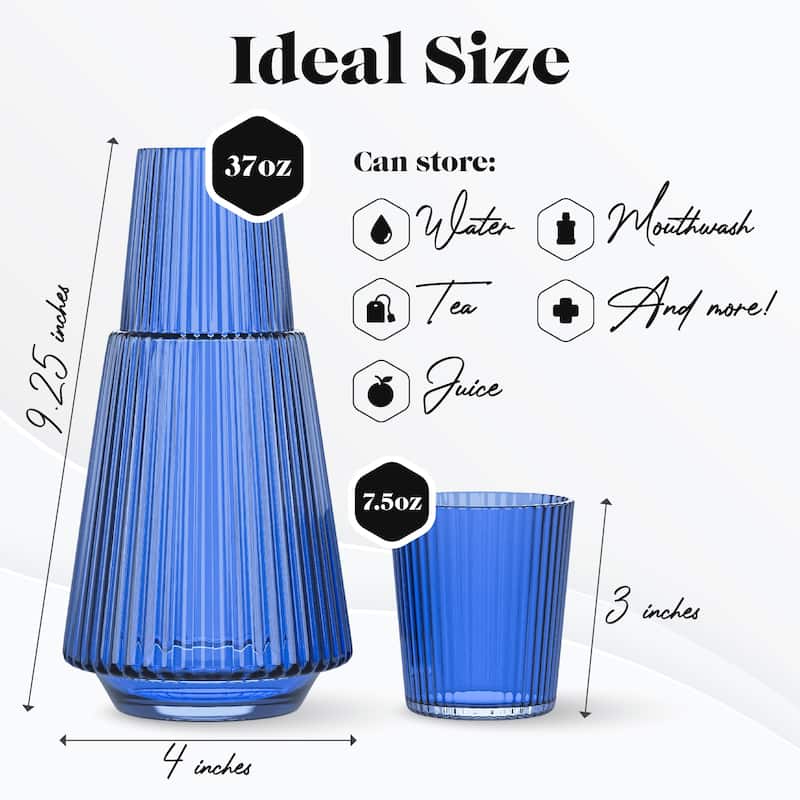 American Atelier Vintage Bedside Water Ribbed Carafe with Lid Tumbler