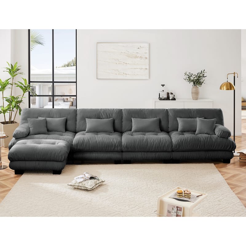 GDFStudio - Chenille 4-Seater 173.2" Cloud Modular Sectional Couch with Ottoman