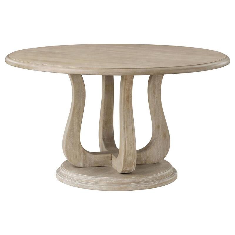 Eva Round Dining Table, Pedestal Base, White Washed Brown Wood 60 Inch