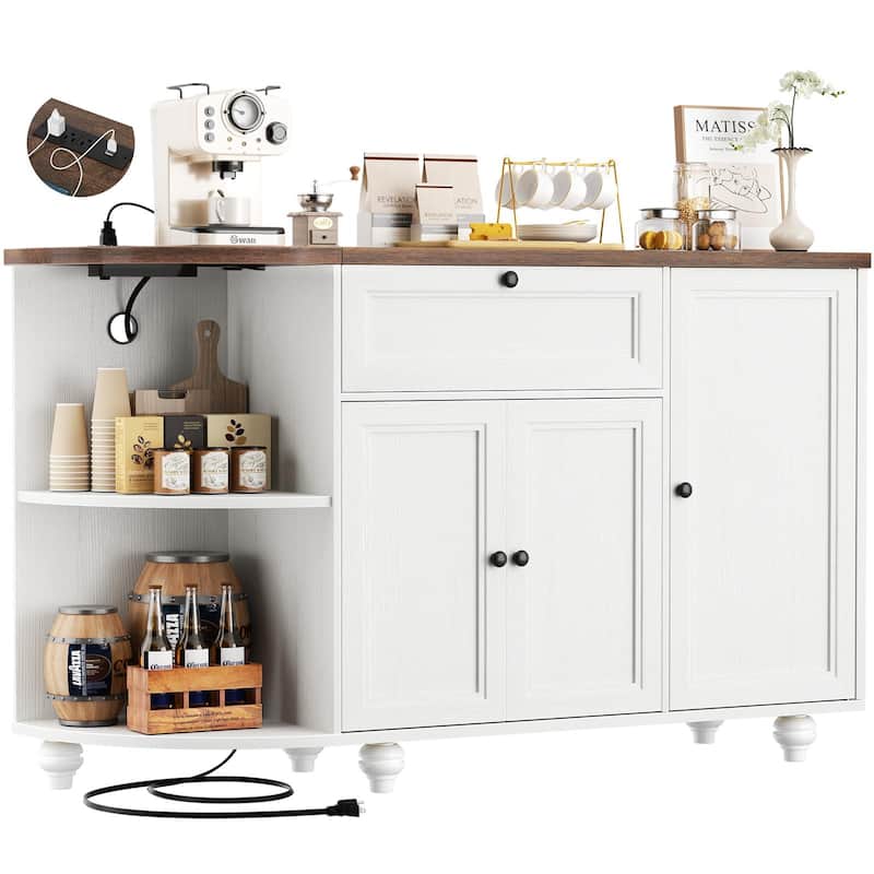 55'' Farmhouse Buffet Cabinet with Charging Station, Coffee Sideboard for Kicthen and Bar