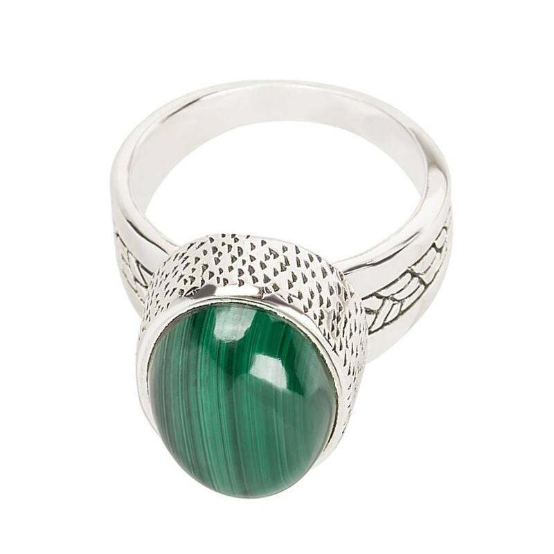 925 Sterling Silver Malachite Solitaire Ring
