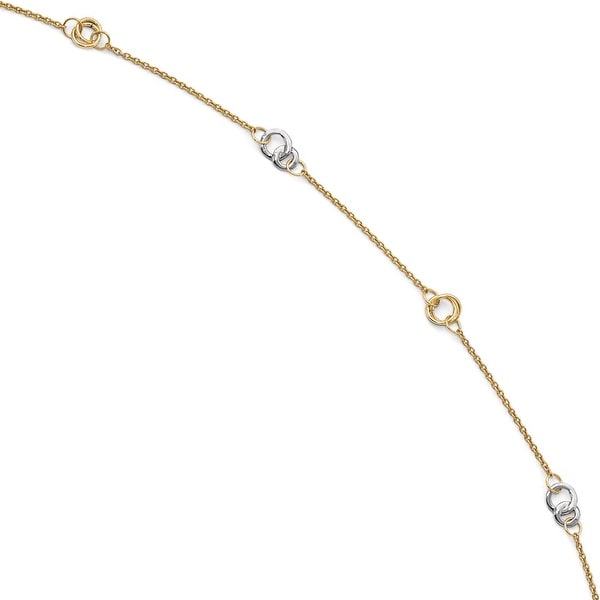Italian 14k Two-Tone Gold Polished with 1in ext. Anklet - 10 inches