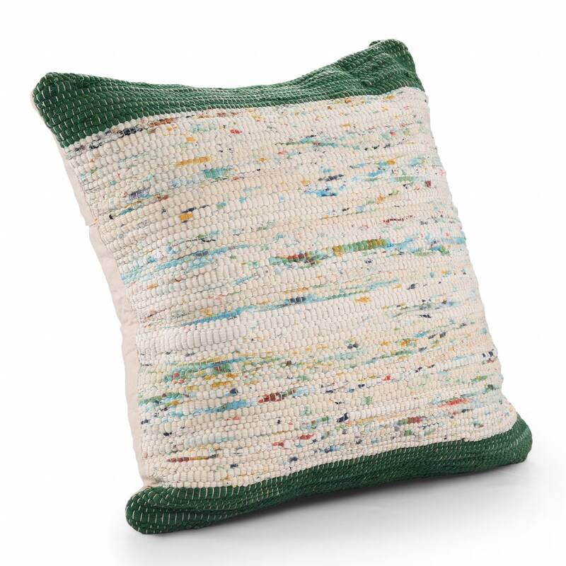 HomeRoots 20" X 20" Green And Off-White 100% Cotton Abstract Zippered Pillow
