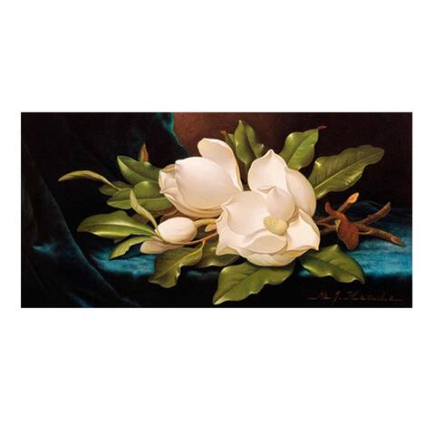 Giant Magnolias on Blue Cloth by Martin J. Heade Gallery Wrapped Canvas Giclee Art (18 in x 36 in)
