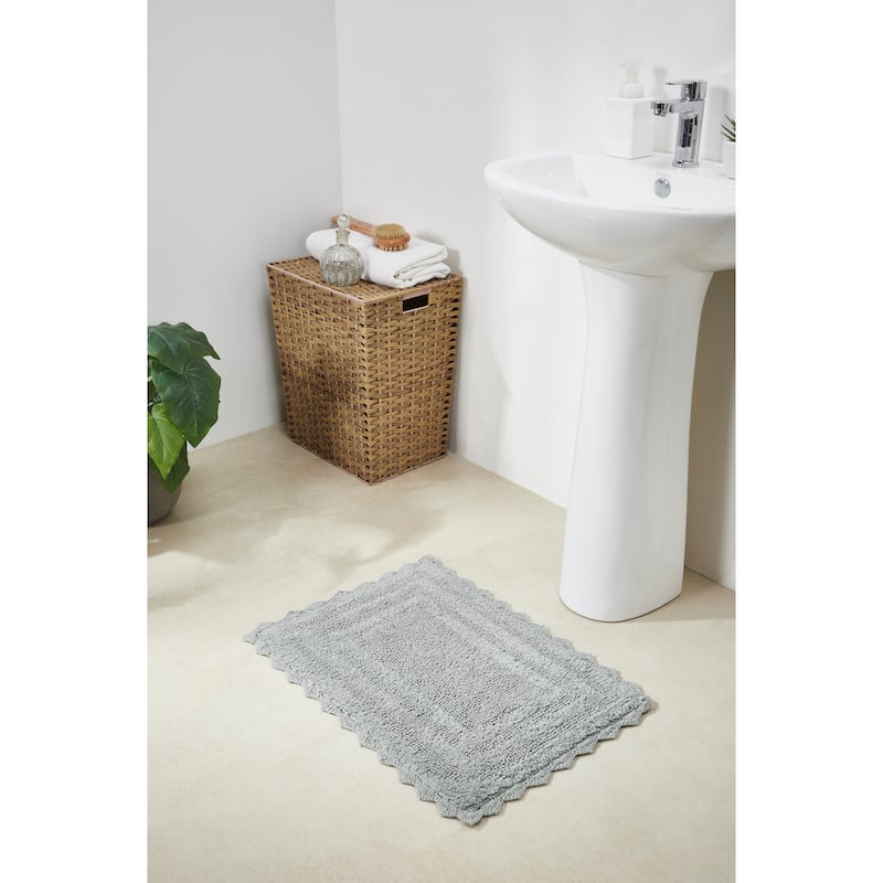 Better Trends Bath Rugs Set 100% Cotton Soft & Water Absorbent Tufted Bathroom Rug for Shower, Sink Bath Mats Lilly Crochet - 3 Piece Set (17" x 24" | 21" x 34" | 24" x 40") - Gray