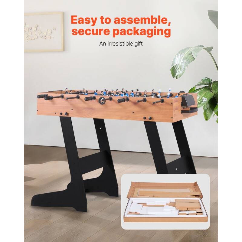 Brown Wood Grain MDF Foldable Foosball Table with Anti-Slip Handles and Shock Absorbers - 42x24x32 in