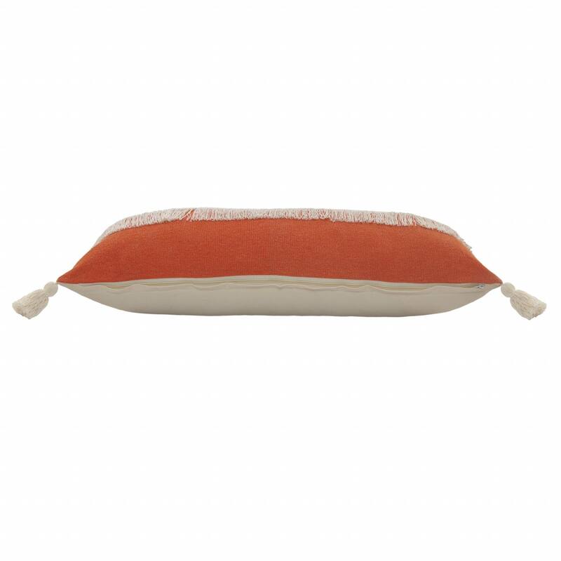 HomeRoots 14" X 36" Orange And Off-White 100% Cotton Zippered Pillow