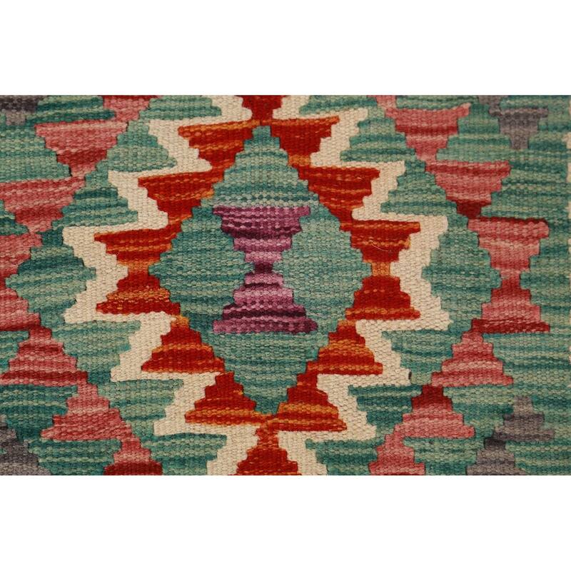 Multi-Color Kilim Oriental Area Rug Hand-Woven Geometric Wool Carpet - 10'1"x 13'1"
