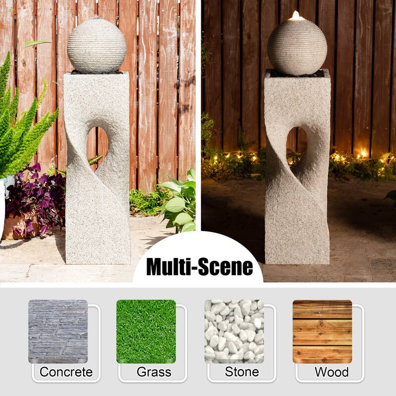 Glitzhome Modern Geometric Oversized Pedestal Sphere Polyresin Outdoor Floor Fountain with Pebbles