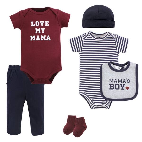 slide 1 of 1, Hudson Baby Infant Boy Cotton Layette Set, Burgundy Mamas Boy 0-3 Months - Burgundy Mamas Boy