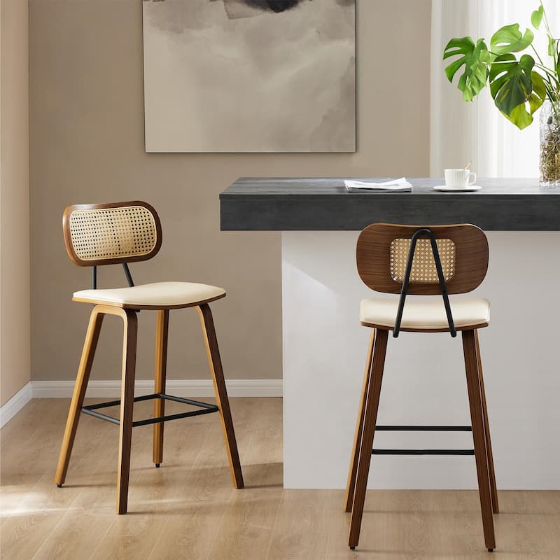 26" Upholstered Wood Counter Height Bar Stools - 17.7"W x 19.5"D x 35.1"H - Set of 2 - Off-White