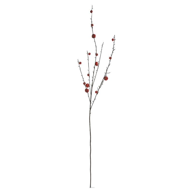 40 Inch Red Sleigh Bell Branch Decorative Object for Christmas Holiday Decor Metal Botanicals Dust Clean