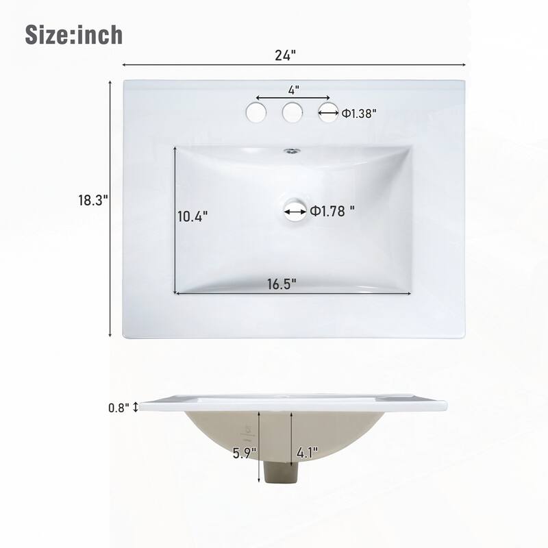 24-Inch Bathroom Vanity Cabinet with Ceramic Sink