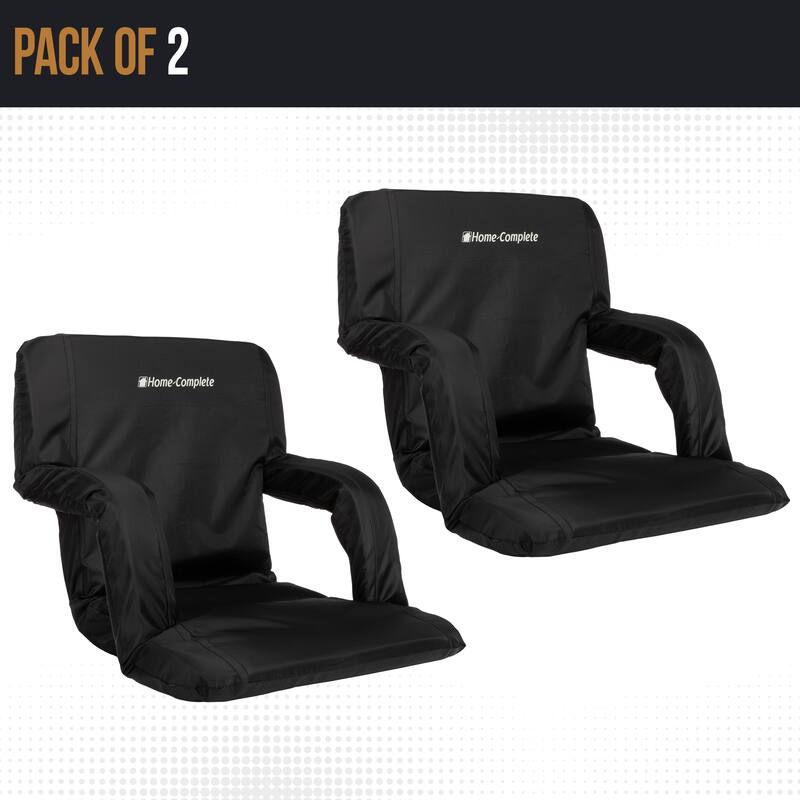 Stadium Seat 2-Pack - Bleacher Cushion Set with Padded Back Support, Armrests, 6 Reclining Positions by Home-Complete