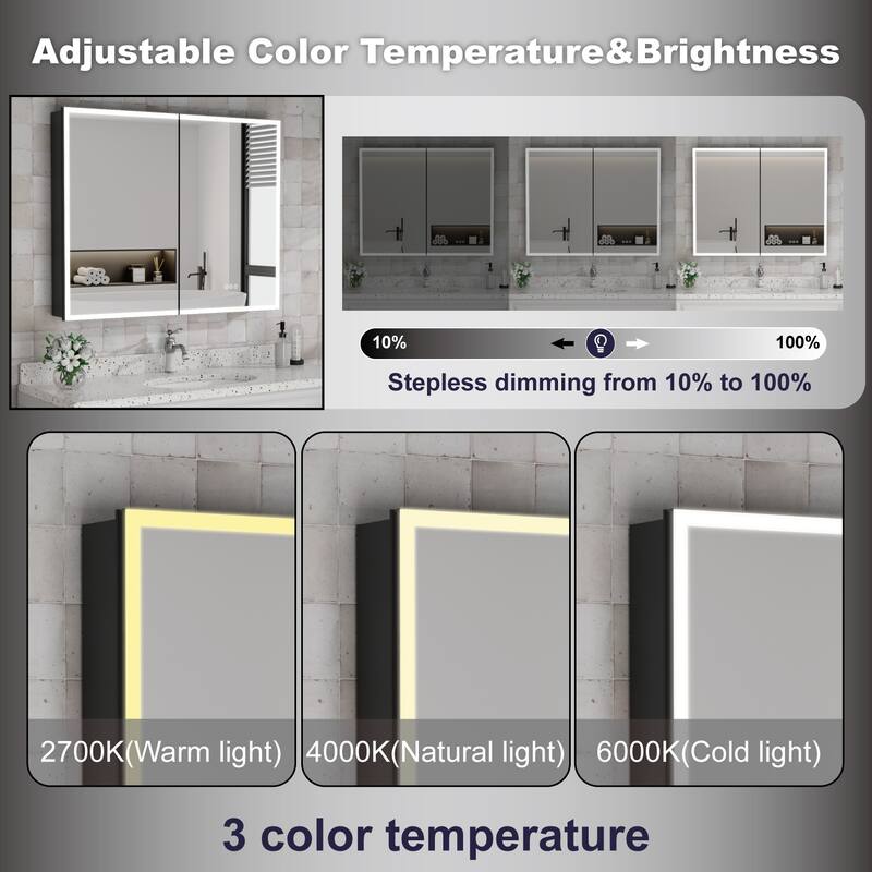 Kylo Aluminum LED Medicine Cabinet with Mirror, Dimmable, Anti-Fog, Recessed/Wall Mount