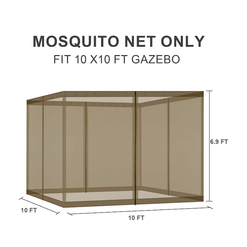 Aoodor 10'x10' Replacement Gazebo Mosquito Netting 4 Panels Sidewalls