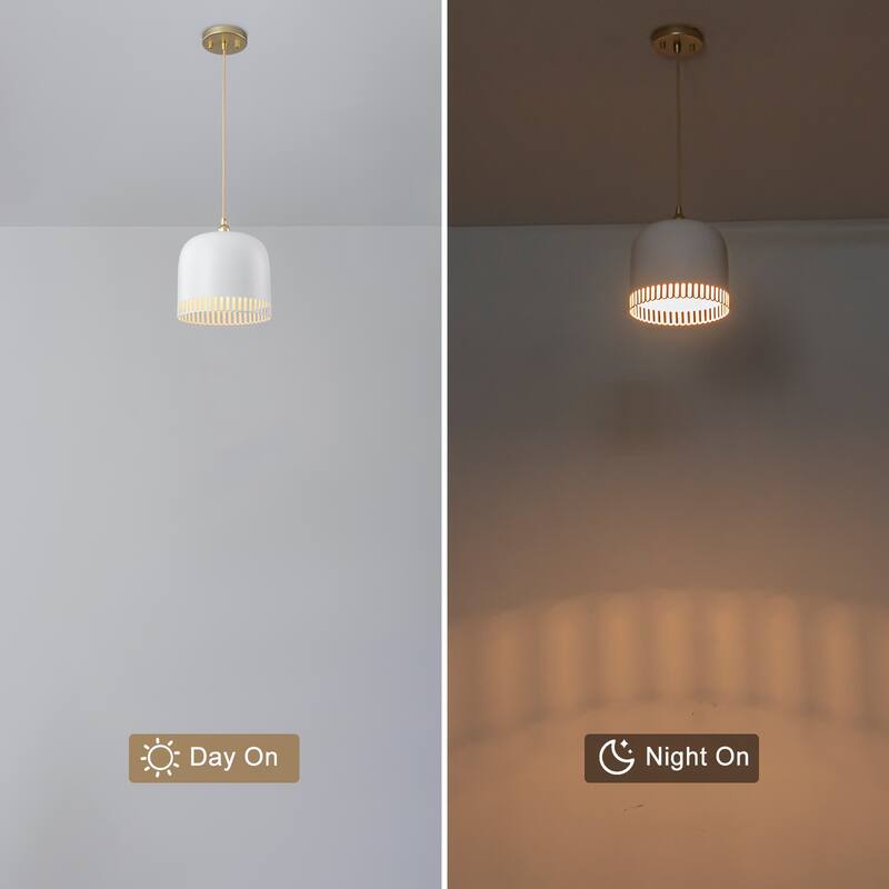 Modern 2-in-1 Dome Pendant or Flush Mount Light Openwork Iron Shade