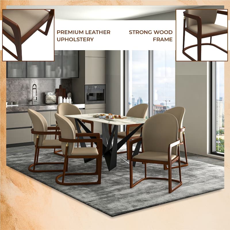 LeisureMod Svelta Modern Leather Dining Chair - Mid century Accent Arm Chair for Home Office Kitchen Dining Room