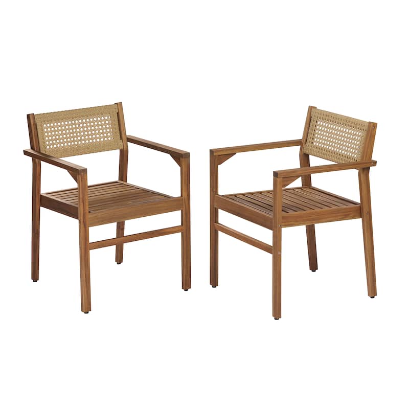 Christopher Knight Home - Modern Outdoor & Indoor Acacia Wood Dining Chairs Set with Wicker Backrest and Armrests