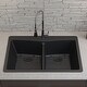 preview thumbnail 4 of 36, Lexicon Platinum Quartz 33 Inch Double Equal Bowl Undermount Kitchen Sink with Bottom Grids and Strainers , Disposal Flange