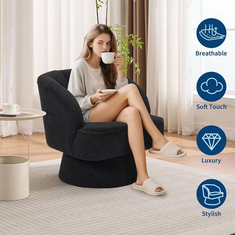 Modern Swivel Barrel Accent Chair, 360° Upholstered Armchair with Striped Backrest & Plush Padding(Set of 2)