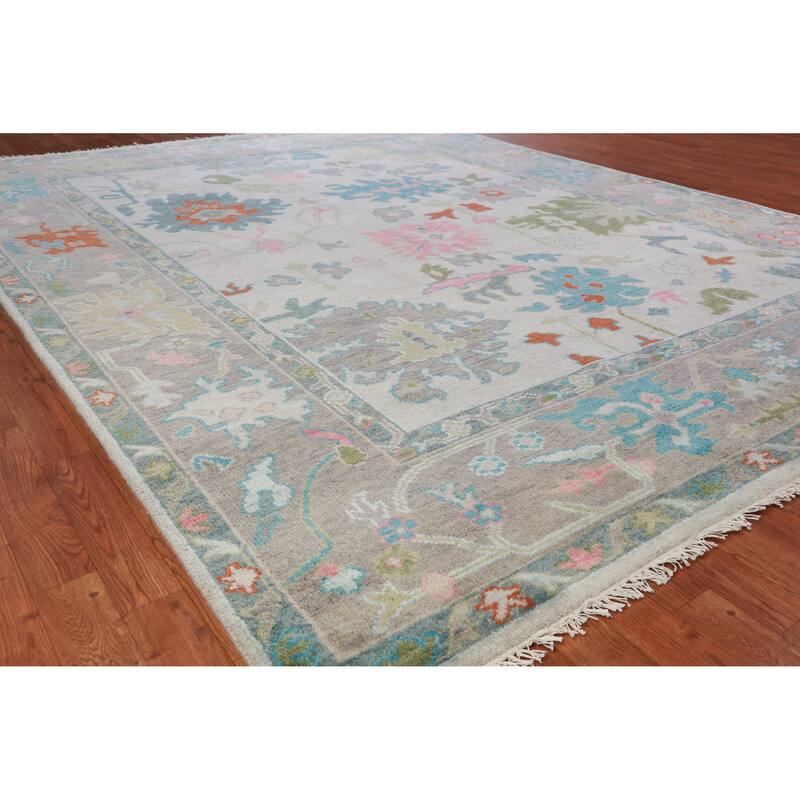 Hand Knotted Oriental 100% Wool Carpet Transitional All-Over Greys & Charcoal Oushak Area Rug - 9' 11'' X 7' 11''