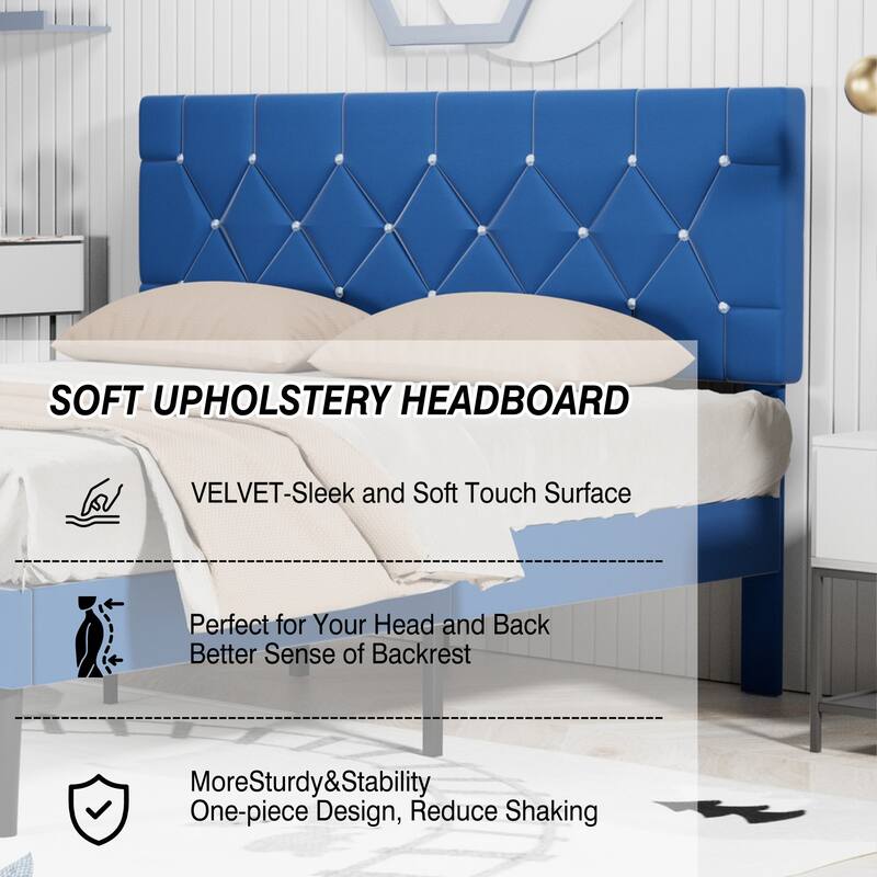 VECELO Upholstered Beds With Diamond Tufted Headboard Platform Bed Frame 7.9'' Under Bed Space