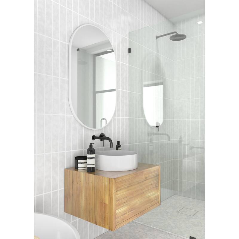 Glass Warehouse 36 in. H x 22 in. W Pill Shape Stainless Steel Framed Mirror