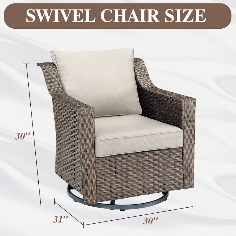 3-Piece Wicker Outdoor Swivel Chair with Table