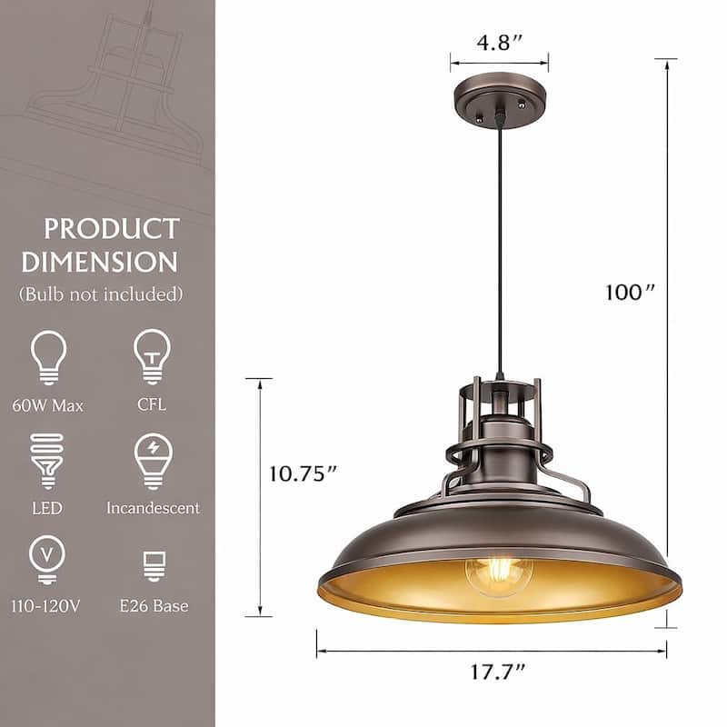 Farmhouse Vintage Barn Pendant Light Oil with Rubbed Bronze Finish
