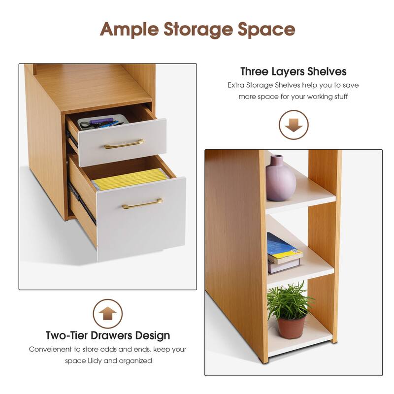 Ivinta Computer Desk with Drawers and Hutch, Modern Office Desk with File Cabinet, Small Desk for Bedroom