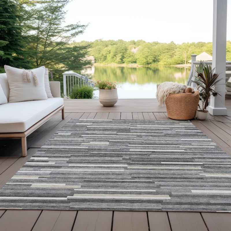 Machine Washable Indoor/ Outdoor Chantille Modern Stripes Rug - Gray - 3' x 5'