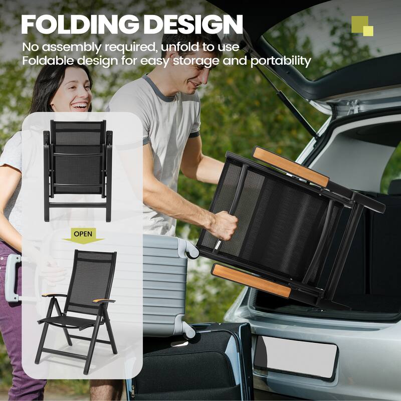 11-Piece Set Outdoor Aluminum Dining Table with Umbrella Hole and Foldable Chairs