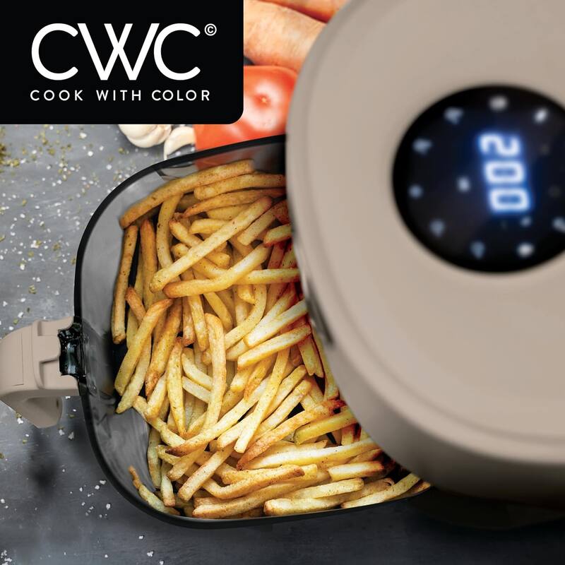 COOK WITH COLOR 1200W Air Fryer: Glass Basket, Dishwasher Safe, 60min Timer, 6 Presets, Temp Control 175F-400F, 4 - 5.5 QT