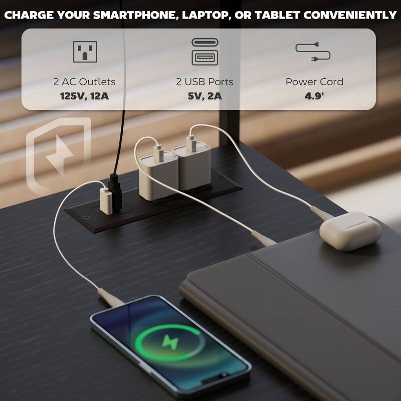 Gaming Desk with Monitor Stand and CPU Shelf,L Shaped Gaming Desk with Power Outlets & LED Lights