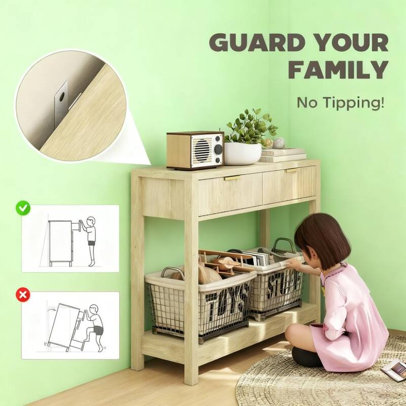 Narrow Console Table with 2 Drawers and Open Shelf Entryway Hallway Design