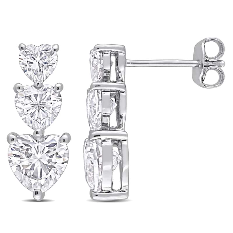 Miadora 3 1/2ct DEW Heart-cut Moissanite 3-Tier Graduated Drop Earrings in Sterling Silver